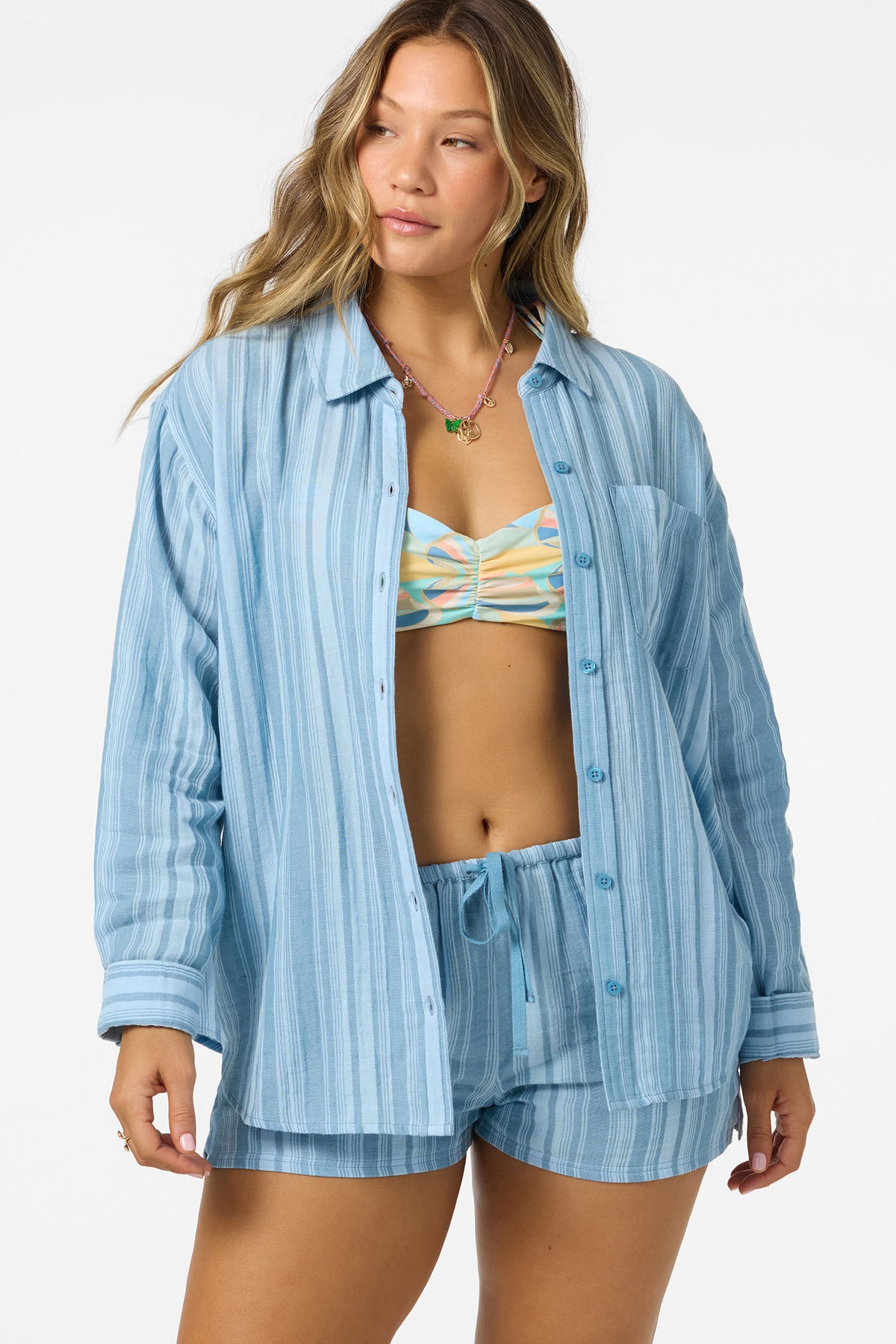 LENI WAVES STRIPE RELAXED LONG SLEEVE TOP