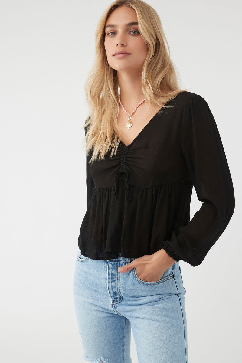 Black Long Sleeve Babydoll Top