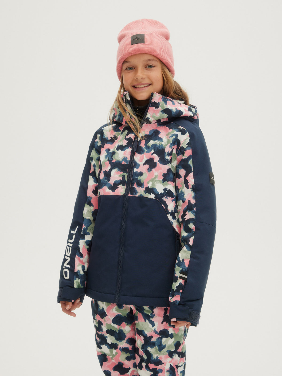 O'Neill Girls Adelite Printed Jacket in Blue Aop W/ Pink