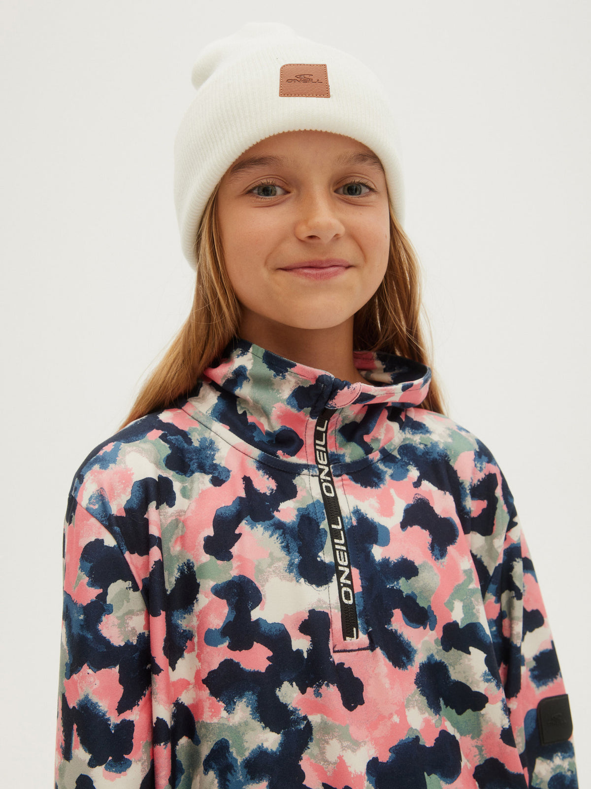 O'Neill Girls Printed Fleece Half Zip in Blue Aop W/Pink