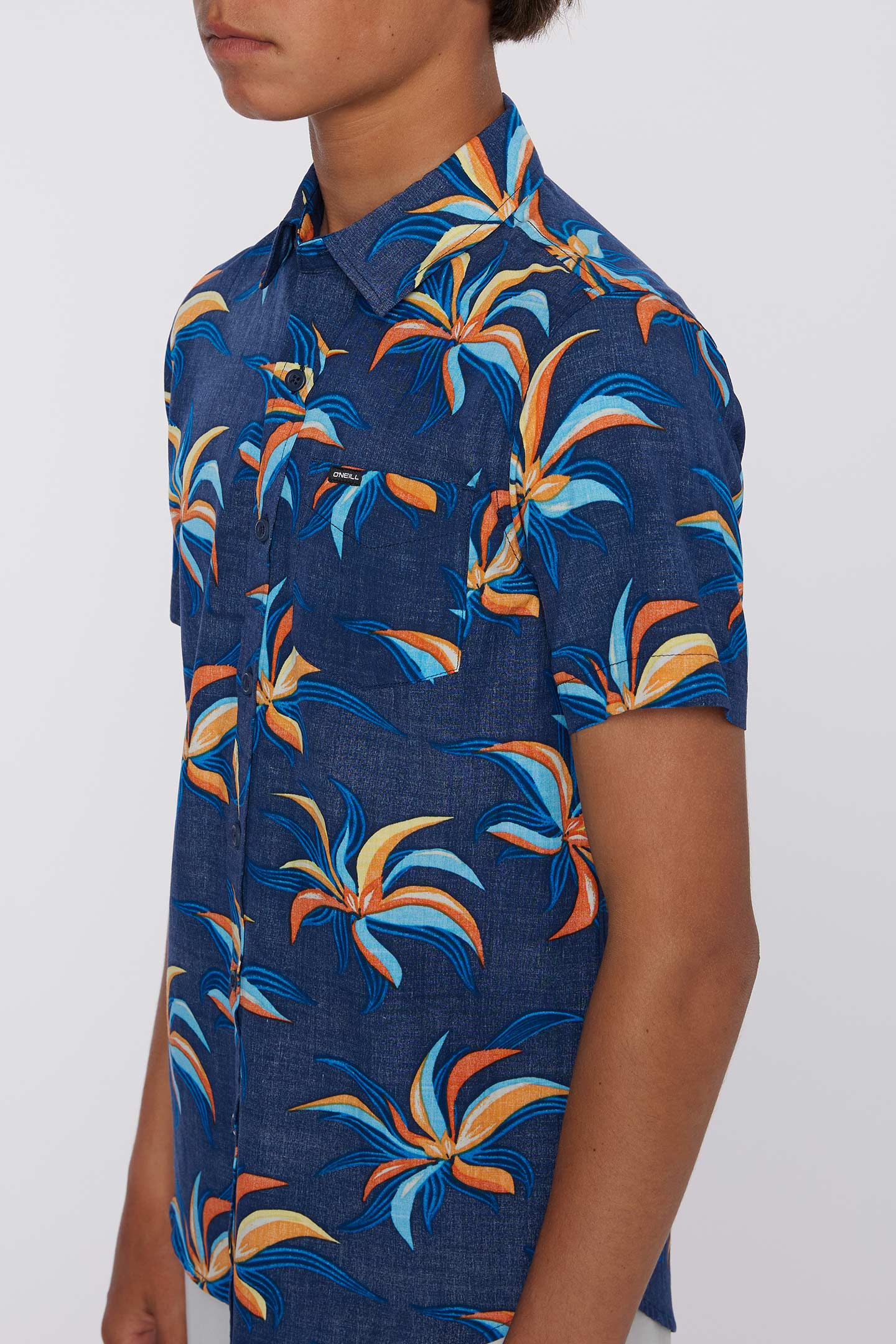 Bird of Paradise on Navy Button Up Shirt