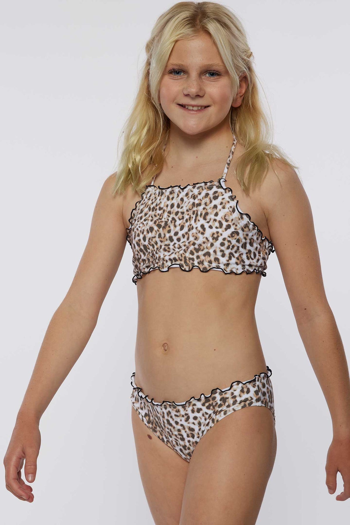 GIRL'S LEO RUFFLE EDGE HI-NECK SWIM SET