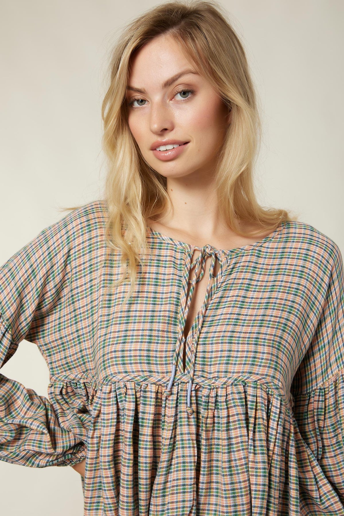 LADIES ROSIE CHECK LONG SLEEVE TOP