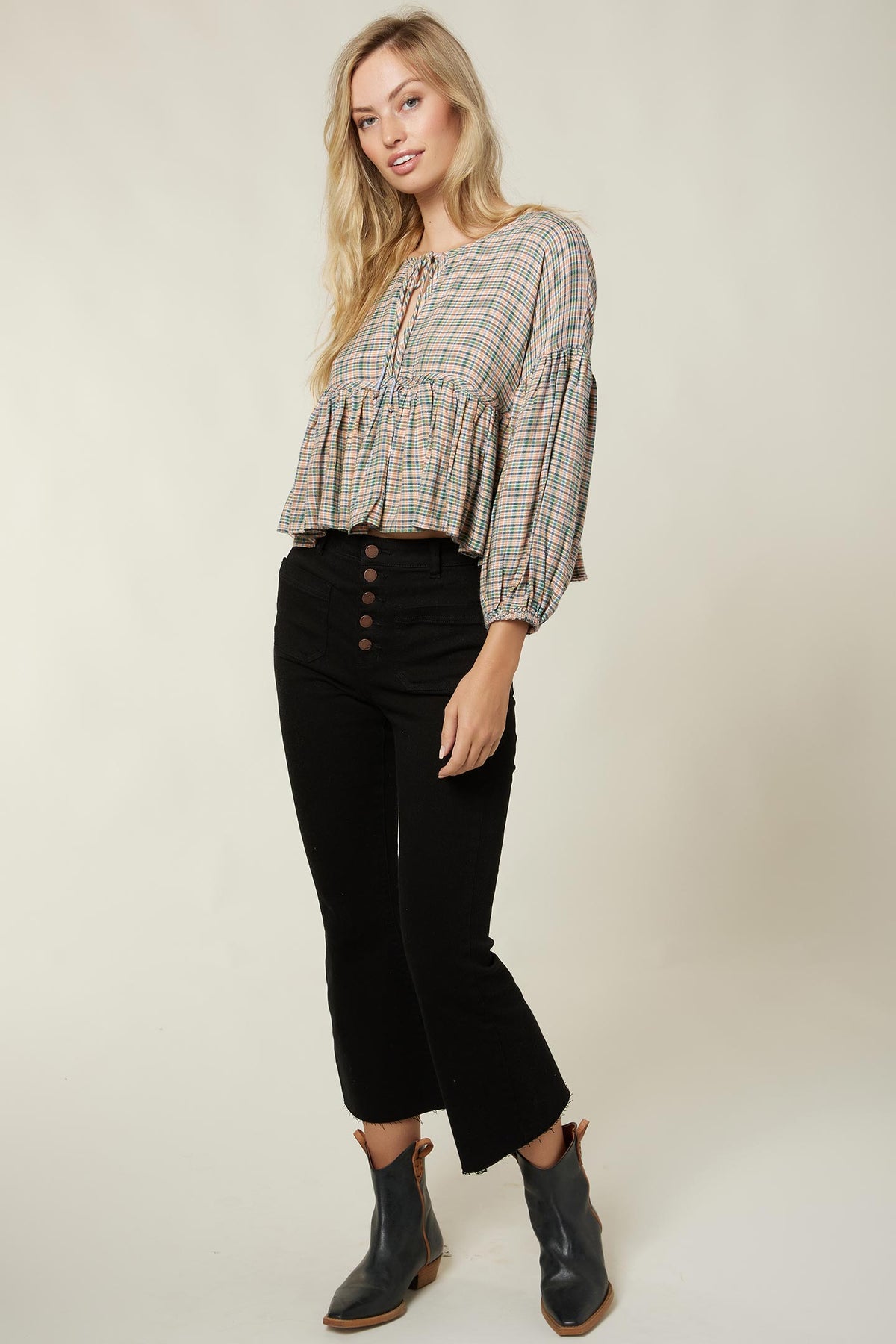 LADIES ROSIE CHECK LONG SLEEVE TOP