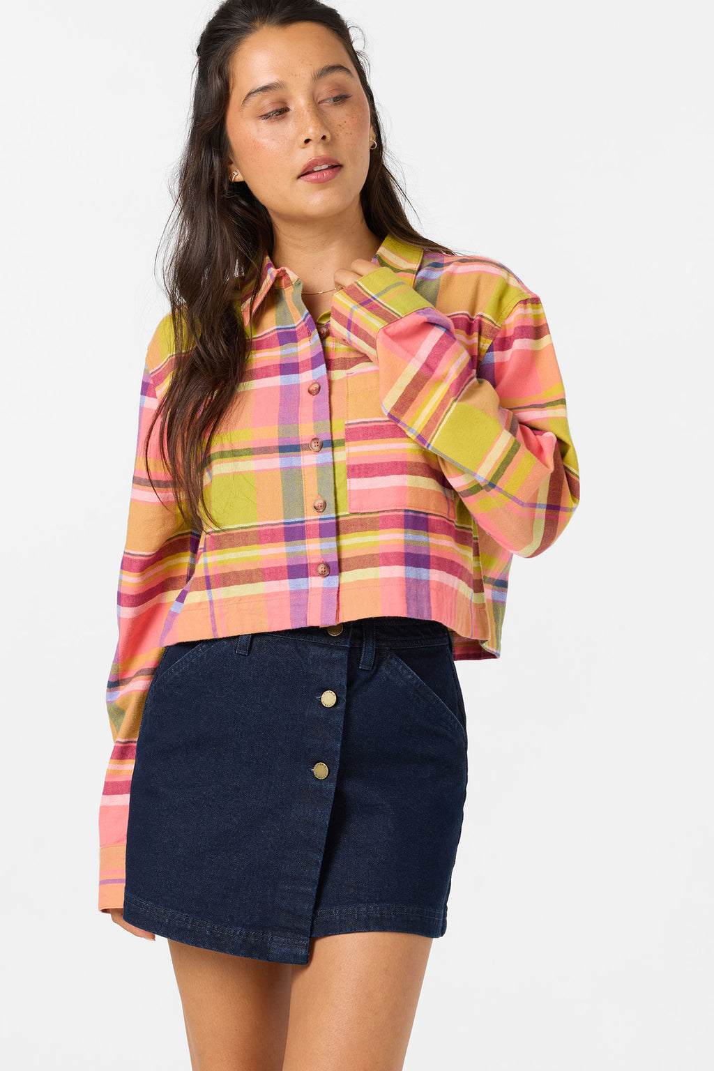 PIPPA FLANNEL CROP LS SHIRT
