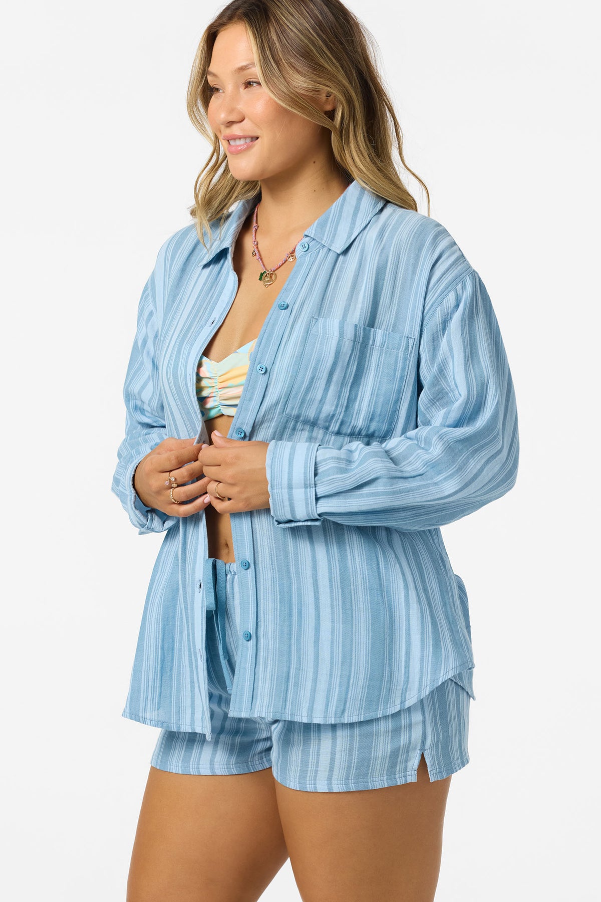 LENI WAVES STRIPE RELAXED LONG SLEEVE TOP