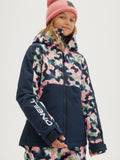 O'Neill Girls Adelite Printed Jacket in Blue Aop W/ Pink