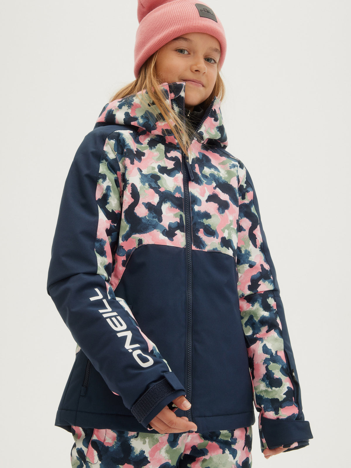 O'Neill Girls Adelite Printed Jacket in Blue Aop W/ Pink