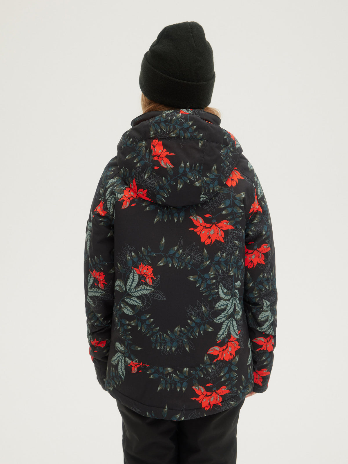 O'Neill Girls Adelite Printed Jacket in Black Aop W/ Green