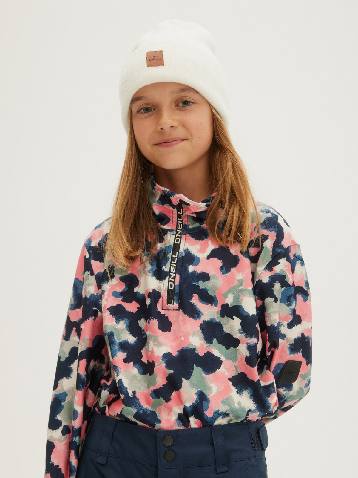 O'Neill Girls Printed Fleece Half Zip in Blue Aop W/Pink