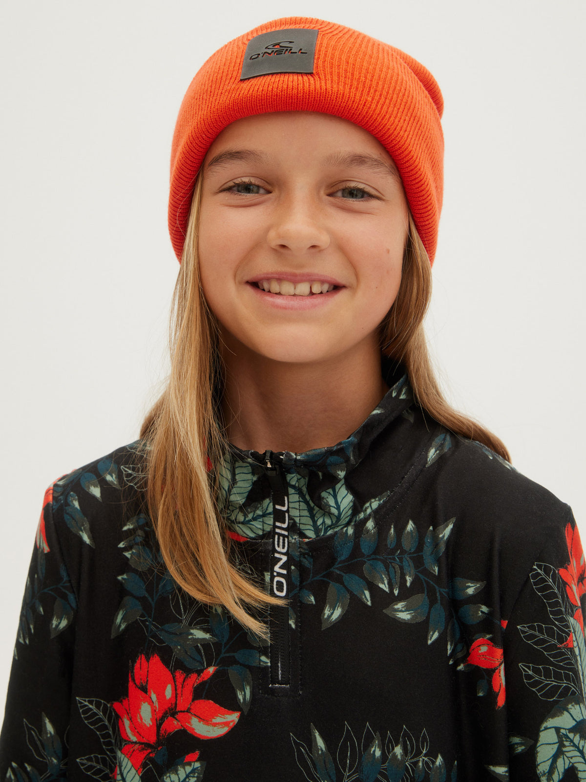 O'Neill Girls Printed Fleece Half Zip in Black Aop W/ Green