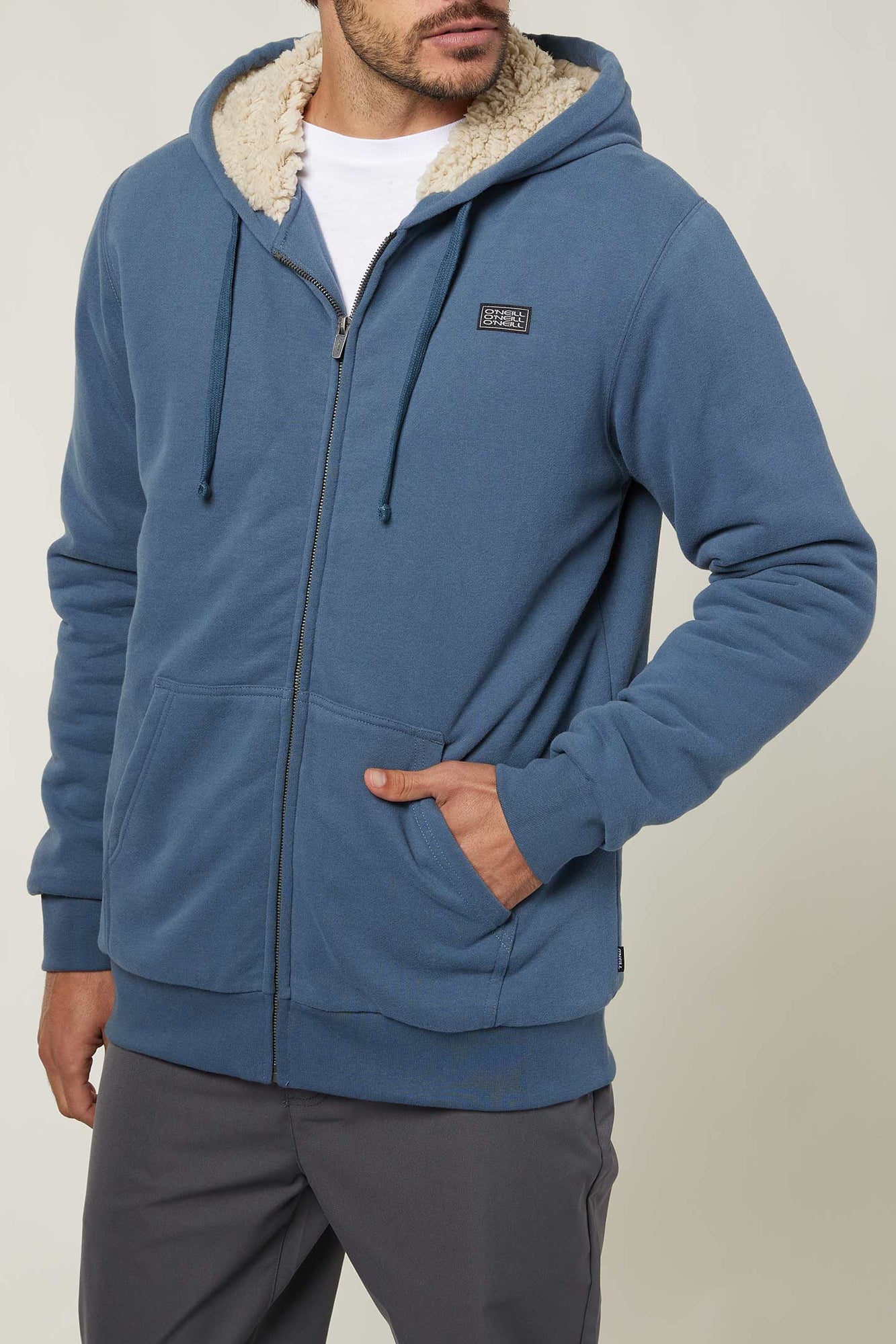 REAL Felpa Con Cappuccio Sherpa Full Zip Uomo/Donna - Blu Zaffiro Scuro - Interno In Morbido Berbero, Polsini A Costine