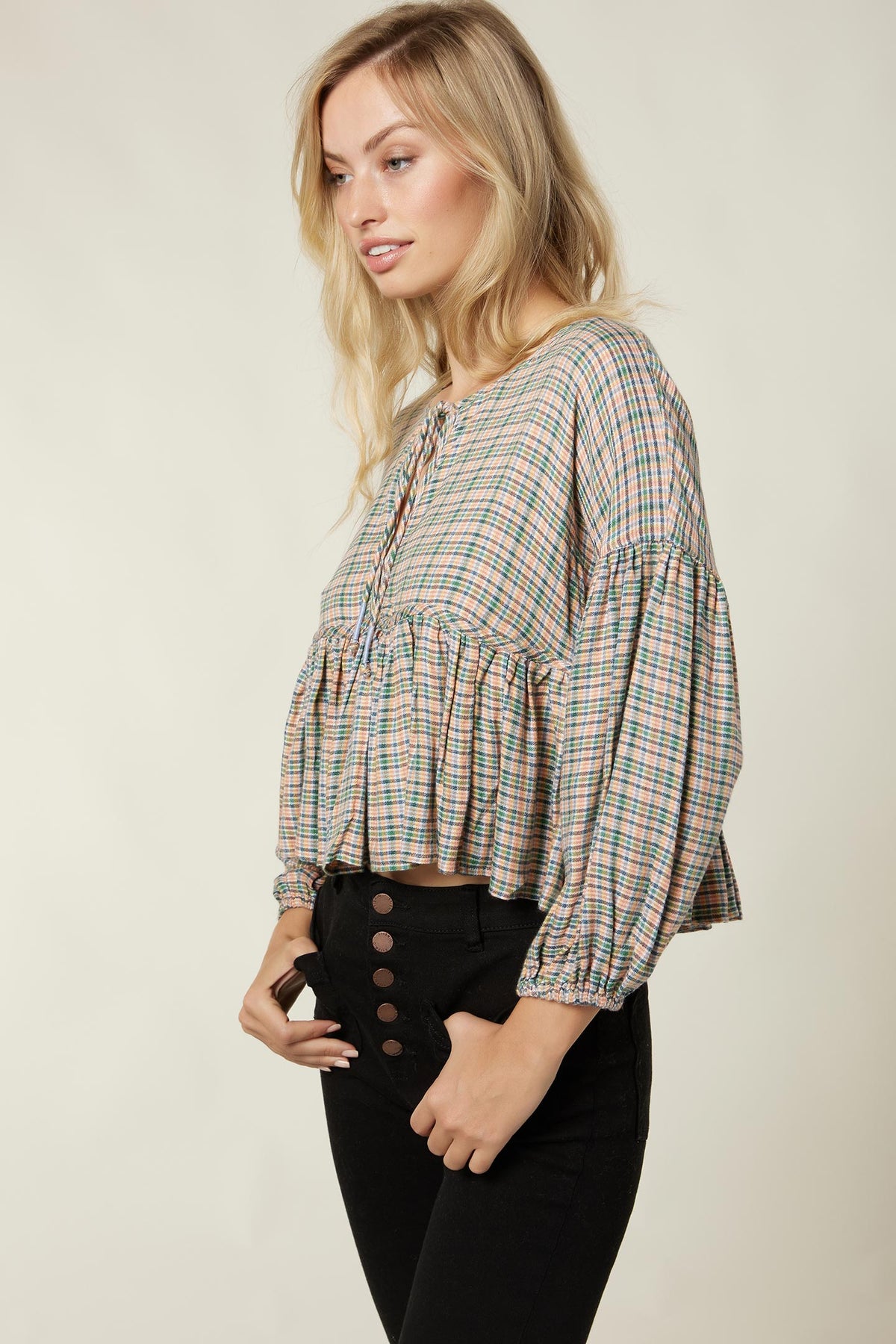 LADIES ROSIE CHECK LONG SLEEVE TOP