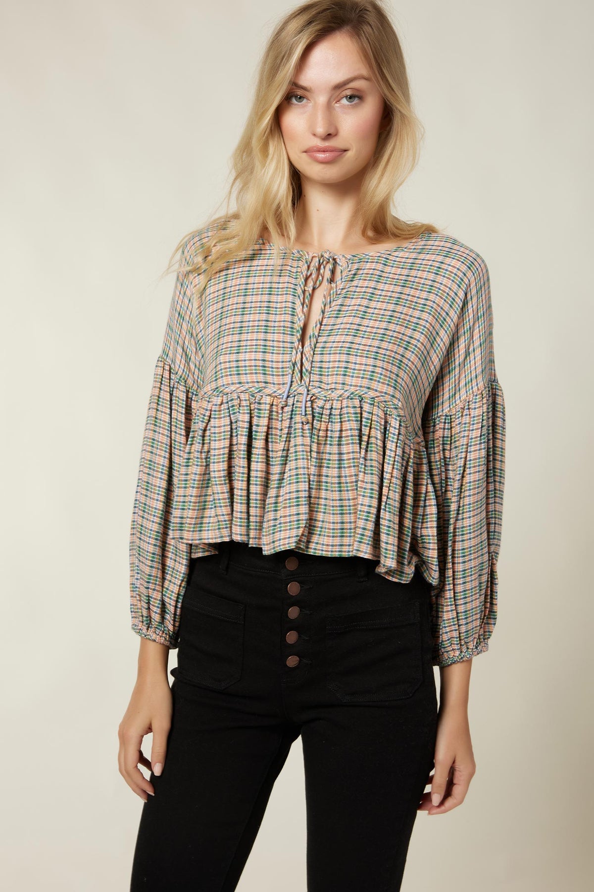 LADIES ROSIE CHECK LONG SLEEVE TOP