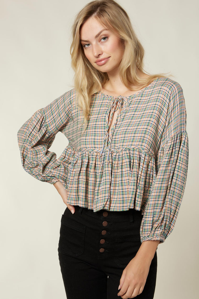 LADIES ROSIE CHECK LONG SLEEVE TOP